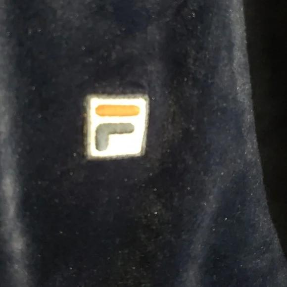 90's Style Fila Navy Blue Velour Velvet Zip-Up Hoodie Logo Down Arms Large - Picture 2 of 11